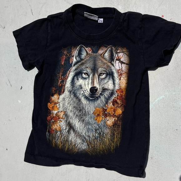 Kids Rock Eagle T-Shirt Black Wolf 2-4 Animal Wildlife Double Sided Nature Fall - Picture 2 of 8
